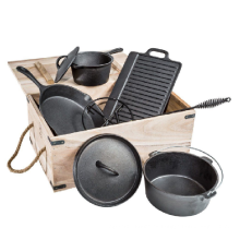 6 piezas de utensilios de cocina de hierro fundido en caja de madera